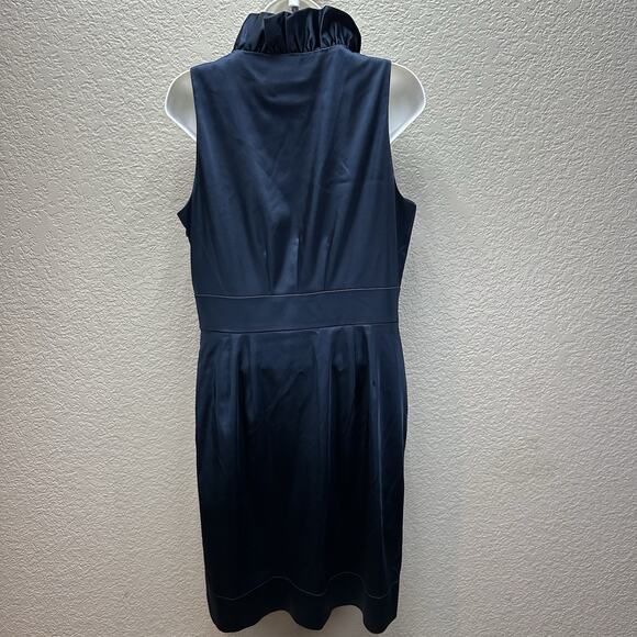 Just Taylor Dress 10 RUFFLE NECK Black SATIN SHEATH Pencil LDB Evening Cocktail - Picture 9 of 13